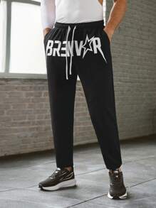 Manfinity BRENVOR Pantalones deportivos casuales de hombre, tejidos, holgados, con cordón en la cintura