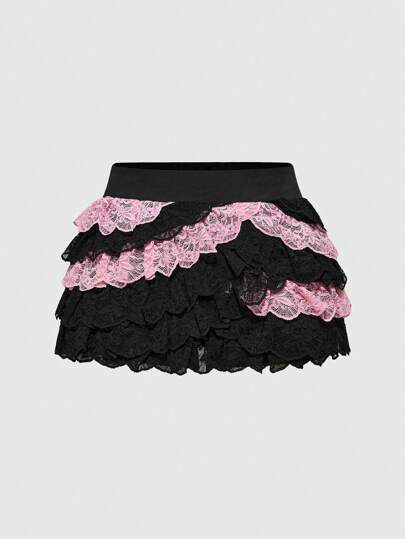 Kawaii Vintage Shibuya Gyaru Multi-Layer Lace Cake Retro Sweet Low Waist Ruffle Lace Big Bowknot Plus Size Skirt