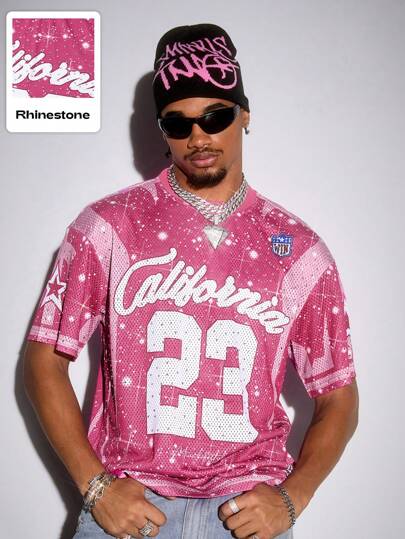 Street Life قميص تي شيرت رجالي مطبوع بالكامل بتصميم جديد للحياة الشارعية الرياضية الصيفية، مرصع بالراين ستون، أسلوب الرايف والألفينات