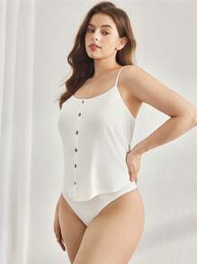 Ocili Leisure Plus Size Comfortable Ribbed Simple Open-Front Shell Button Strap Pajama Top