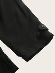 Modelyn Women's Elegant Black Woven Fabric Long Pants With Zipper Detail And Buttoned Cuffs - Black - View 4