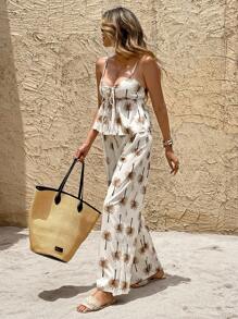 SHEIN Frenchy 女士度假棕榈树印花系带吊带背心和裤子两件套 - 彩色 - 查看 1