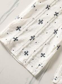 SHEIN Playful Pals 女宝宝蝴蝶结印花圆领短袖T恤和阔腿裤休闲两件套