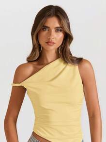 SHEIN BAE Women's Summer Beach Vacation Elegant Elastic Asymmetrical Collar Top Concert Costume Performance Costume Music Festival Costume, Concert Women, Country Concert, Clubs, Sexys - Yellow - View 8