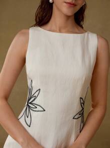 MOTF PREMIUM LINEN EMBROIDERY ZIPPER DRESS