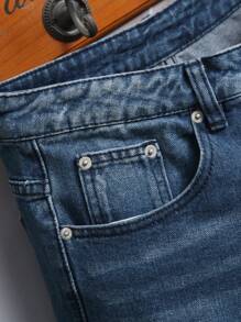 Manfinity Homme Plus Size Men's Fashion Casual Pockets Denim Shorts - Blue - View 5