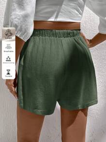Easowa Quần short nữ vải linen phong cách casual, phù hợp cho mùa xuân & mùa hè, quần short xanh cho nữ, quần short linen mùa hè, quần short rộng, quần short thoải mái - xanh quân đội - Xem 4