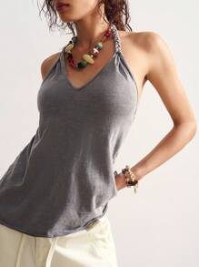 Bohemela 女式休闲纯色针织宽松背心 - 灰色 - 查看 4
