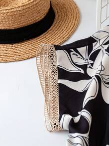 SHEIN 大码女装 时尚夏季V领流苏腰带连衣裙 褶皱腰部抽绳连衣裙 大码休闲连衣裙 短袖夏季连衣裙 大码波西米亚风连衣裙 系带短袖连衣裙 度假旅行流苏腰带连衣裙 春夏度假连衣裙 - 黑色 - 查看 4