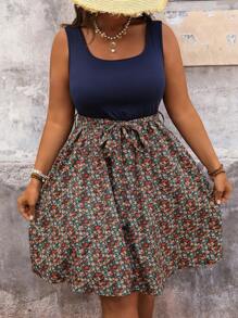 SHEIN VCAY Plus Size Women Leisure Holiday Floral Patchwork Dress Summer Outfits For Women Plus, Country Outfits Women, Rave Outfits Festival Summer Outfits For Women Plus Size,Beach Dress Sundress,Holiday Outfits Boho,Summer Dresses For Women