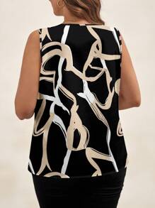 SHEIN Clasi Áo cánh cổ chữ V họa tiết sọc bất đối xứng cỡ lớn, phù hợp cho mùa xuân/hè - màu đen - Xem 2