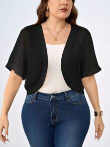 Chikora Plus Size Solid Color Minimalist Daily Summer Jacket,Business Casual Woman