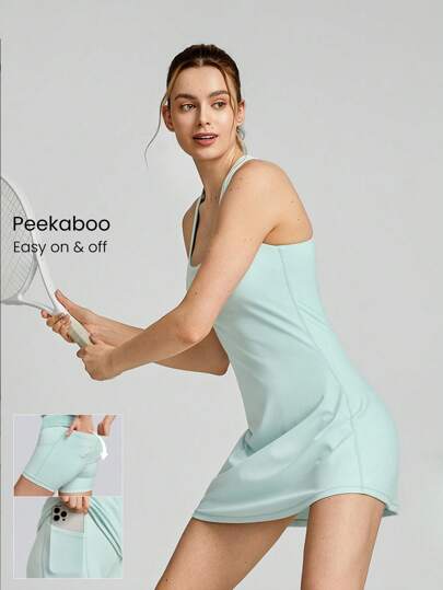 GLOWMODE FeatherFit™-Air Peekaboo Everyday Built-In Shorts Pocket Anti-Slip Dress Light Support Low Impact Yoga Studio Spring Dress Summer Quick Dry Moisture Wicking