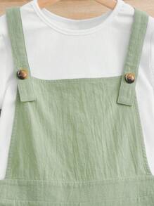 SHEIN Teen Girls Solid Tee & Dual Pocket Pinafore Romper