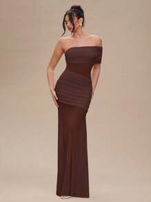 SHEIN BAE Abito midi elegante da donna con vita plissettata e orlo a coda di sirena in tinta unita