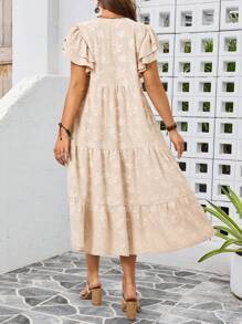 大码短袖连衣裙，时尚夏装 - 杏色 - 查看 2