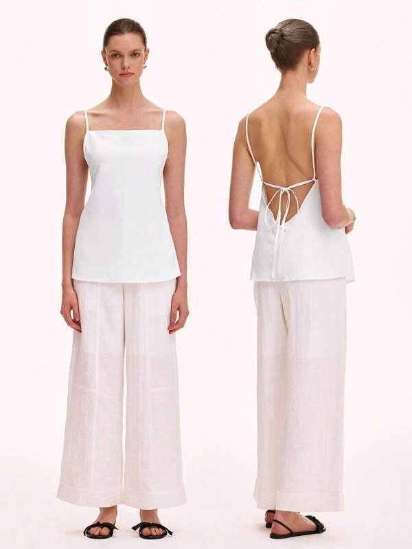 Zielony Women Green Backless Strap Sleeveless Camisole, Versatile & Elegant
