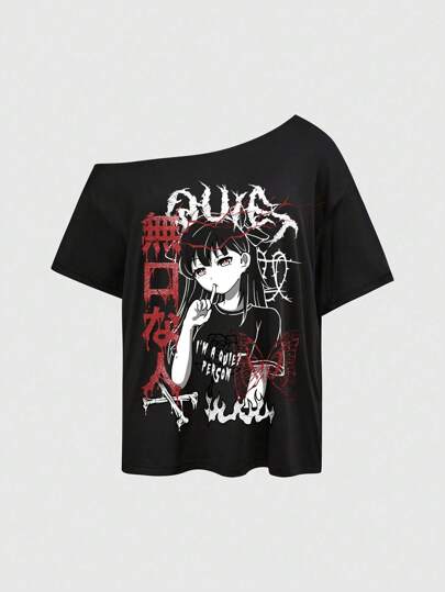 Anime [Camisole] Sexy Sling Black Solid Basic Loose Casual T-Shirt, Vintage Style, Plus Size, Summer Wear