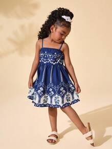 SHEIN 年轻女孩雪纺碎花细肩带连衣裙 - 彩色 - 查看 4