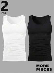 Manfinity Homme 2 Packs Men's Solid Color Round Neck Casual Versatile Tank Top - Multicolor - View 1