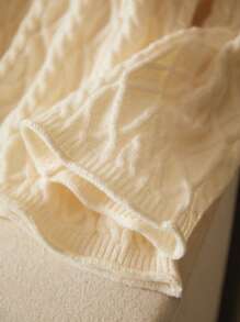 Elaquor Plus Size Casual Solid Color Drop Shoulder Loose Knit Sweater Fall/Winter - Apricot - View 4