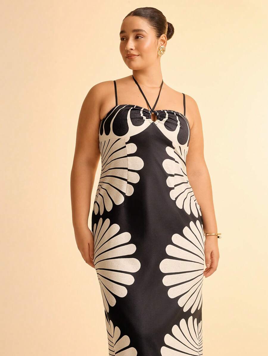 CAJUNI Đầm Maxi xẻ tà hở vai, dây mảnh, hở vai, buộc dây, màu đen và be, phong cách ngày lễ Boho mùa hè dành cho nữ cỡ lớn