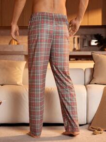 Manfinity Underwear&Sleepwear Basics Pantalones de pijama casuales cómodos con cintura elástica a cuadros para hombres, para primavera/verano