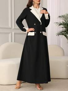 SHEIN Najma Women Conservative Loose V-Neck Long Cardigan And Round Neck Camisole Two-Piece Set, Casual Simple Solid Color - Black - View 4