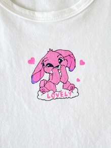 Set da 3 canottiere in cotone morbido senza maniche con stampa carina 'Love' a coniglietto, colori rosa e blu, per ragazze giovani