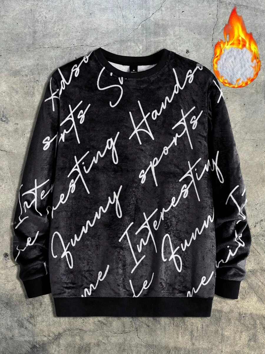 AXEPEAK Men's Letter Graphic Fashion Long Sleeve Going Out Sweatshirt, Streetwear Style, For Fall