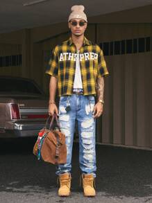 AXEPEAK Men's Casual Versatile Straight Leg Ripped Jeans With Pockets - Blue - View 6