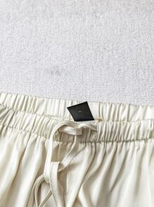 SHEIN LUNE Women's Casual Glossy Satin Low Waist Wide Leg Pants, Suitable For Simple Casual And Commute , Spring Summer Women Clothing Pants Women Bottoms Business Casual Women Women Baggy Pants - Apricot - View 6