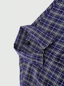 ROMWE MEN Street Life Áo sơ mi nam tay ngắn lấy cảm hứng từ phong cách đường phố Mỹ với họa tiết kẻ caro hình thiên thần trẻ em, thiết kế mùa hè - Màu xanh hải quân - Xem 8