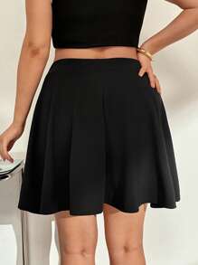 SHEIN Essnce Plus Size Ladies Autumn And Winter Fashion Casual Comfortable Basic Versatile Daily Black A-Line Skirt,Women Bottom,Curve Skirt