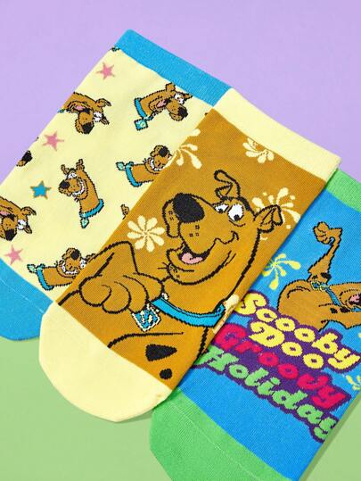 SCOOBY-DOO X SHEIN 3 Pairs Women Cute Cartoon Pattern Contrast Color Ankle Socks