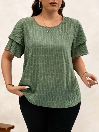 SHEIN Clasi Blusa informal de manga corta y estilo minimalista y de moda para uso diario, ideal para outfits de verano, blusas y tops casuales para mujer de talla grande