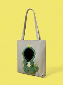 PETSIN Cute Casual Funny Pets Outdoor Shoulder Bag, Cartoon Cat/Dog/Green Dinosaur Pattern, Grey Background - Multicolor - View 6