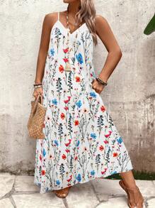 SHEIN Holidaya Đầm dài rộng in hoa cỡ lớn cho nữ - Nhiều màu - Xem 7