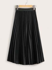 Ellevyn Elastic Waist Pleated Midi Skirt - Black - View 3