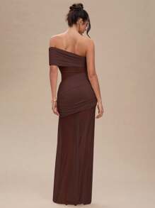 SHEIN BAE Abito midi elegante da donna con vita plissettata e orlo a coda di sirena in tinta unita