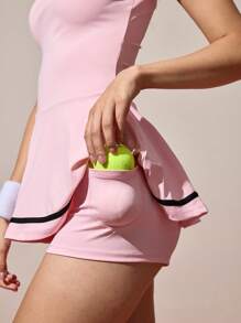 CourtClass Women's Contrast Color V-Neck Short Sleeve Sports Dress Tennis Dress Women Golf Outfit Women Clothing Athletic Women Active Sets Workout Top Women Women Clothing Exercise - Pink - View 6