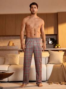 Manfinity Underwear&Sleepwear Basics Pantalones de pijama casuales cómodos con cintura elástica a cuadros para hombres, para primavera/verano