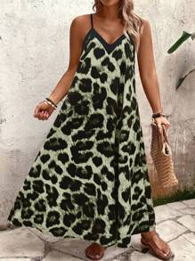 SHEIN Holidaya 大码女式豹纹A字宽松沙滩裙度假休闲装