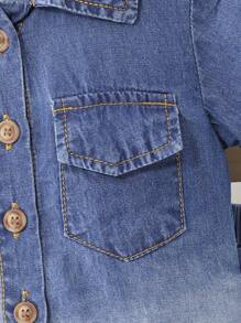 Tenue décontractée pour tout-petits garçons, 2 pièces : chemise en denim lavé doux et short assortis. Style mode mode de rue ample pour les vacances d'été