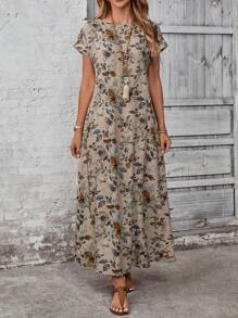 EMERY ROSE Robe de vacances décontractée à imprimé floral grande taille