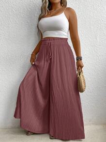 EMERY ROSE Plus Size High Waist Wide Leg Casual Solid Color Pants Fall Cloth For Women - Purple - View 1