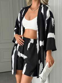 EURMUSE 2 pièces Ensemble Kimono et short oversize, mode pour l'été - Multicolore - Voir 1