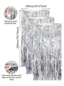 3 件 - 2 米长金属箔流苏窗帘，闪亮背景，墙面装饰，门流苏窗帘，黑色、白色、金色、银色、红色、粉色、绿色、玫瑰金、紫色、亮粉色、浅绿色和蓝色，适用于新年、生日、情人节、婚礼、订婚、派对背景 - 彩色 - 查看 2