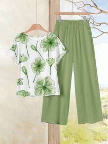 Rusticease 2pcs/Set Women Floral Printed Fitted Vacation Outfit, Suitable For Summer Suitable For Going Out - Multicolor - View 1