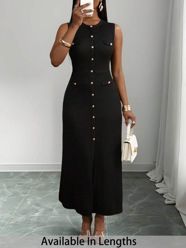 SHEIN PETITE CURVE Rochie fără mâneci, cu guler rotund, mărime plus, la modă pentru vară